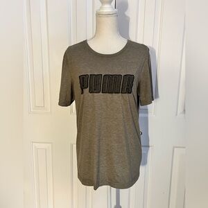 PUMA Women T-Shirt, Embroidered Logo, Brownish-Green, Size Small